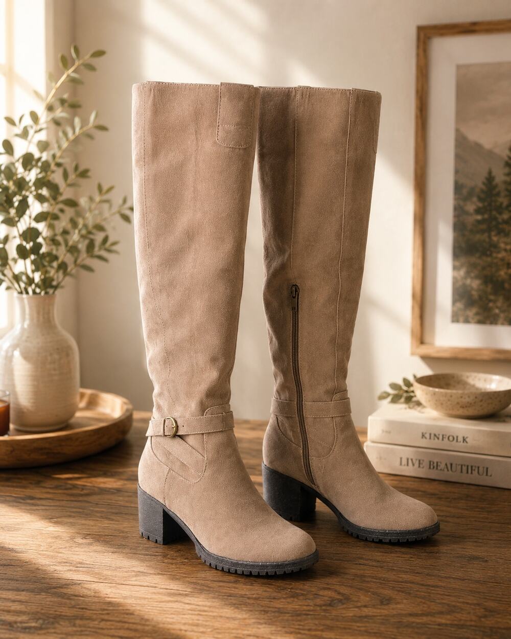 Dr. Scholl's Like It Knee High Boots Woodsmoke Faux Suede Size 7.5 New